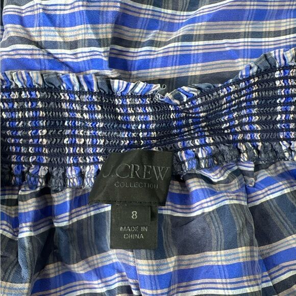 J Crew Blue Striped Off-Shoulder Silk Women's Top‎ Sz 8 - Picture 3 of 5